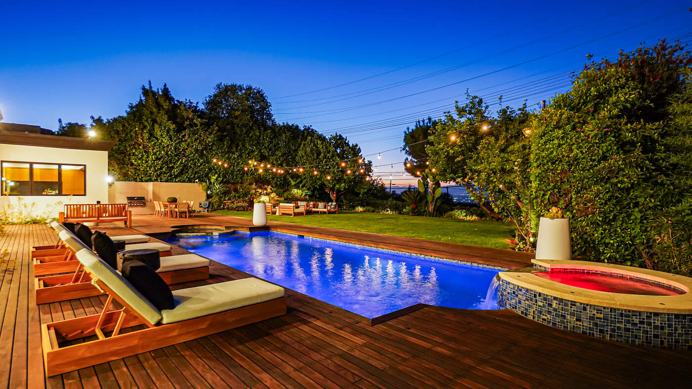 Evening poolside at 16341 Sloan Drive